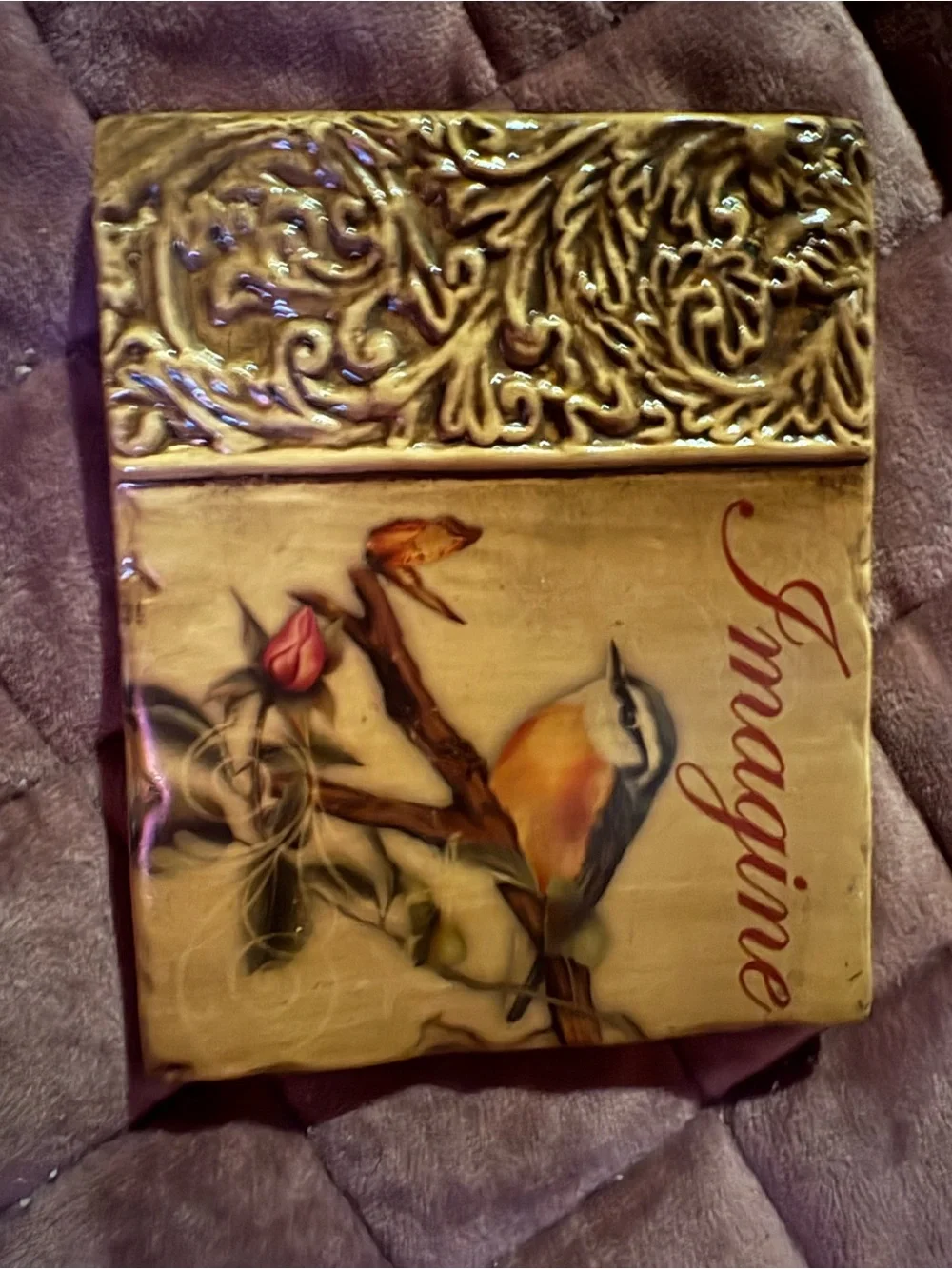 Decorative vintage Bird Wall Plaque Set - Hope Dream Imagine Love - Gold Accent